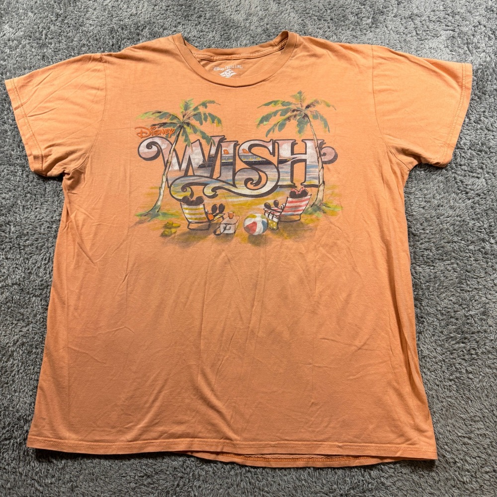 Disney Unisex Wish Cruise Line T Shirt XL Orange Mickey Minnie Graphic Cotton